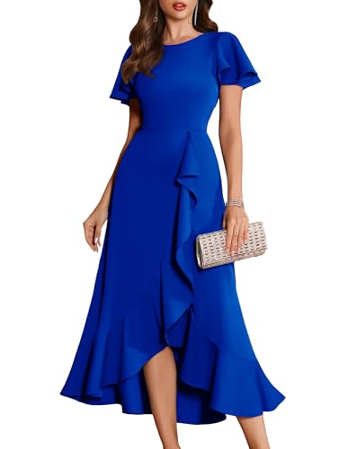 Image of BeryLove Women Formal Party Dress Flutter Short Sleeve Wedding Cocktail Long Evening Dress
