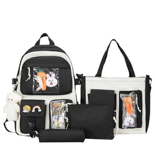 Kit 4 Itens Mochila Escolar Gestante Passeio Unissex com Espaço para Notebook Bolsa Maior Bolsa Menor Estojo (Preto)