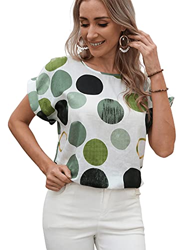 SOLY HUX Women's Polka Dots Short Sleeve Casual Summer Top Blouse Multicoloured L