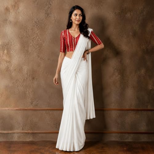 Image of Studio Shringaar Women's Cotton Block Printed Elbow Length Sleeves Saree Blouse.