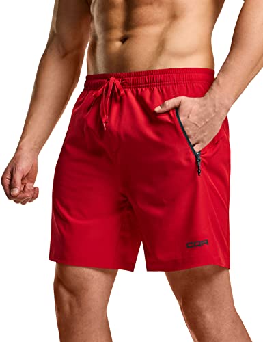 Cqr Men's 7 Inches Sports Training Shorts, Lightweight Quick Dry Athletic Shorts, Running Workout Hiking Shorts With Pockets, Tahoe Shorts Red, Large #TOP27