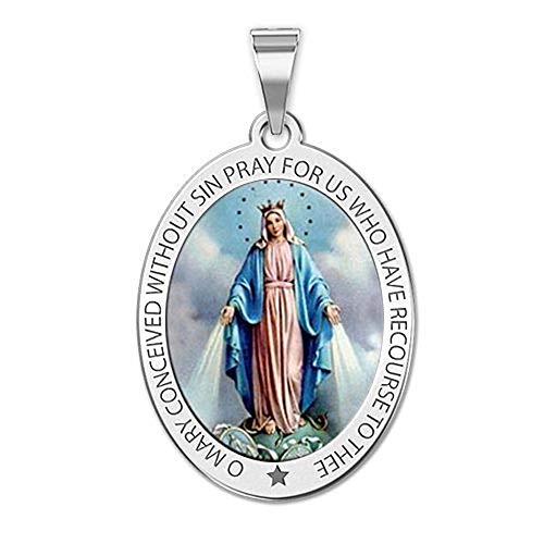 Picturesongold.com Miraculous Medal Necklace Catholic Virgin Mary Pendant Oval Pendants For Women & Men Crafted In 10K/14K Yellow Or White Gold & Sterling Silver Christian Gifts For Men & Women Or First Communion Gifts For Boys Or Girls (Sterling Silver, Oval, 2/3 Inch X 3/4 Inch) #TOP7
