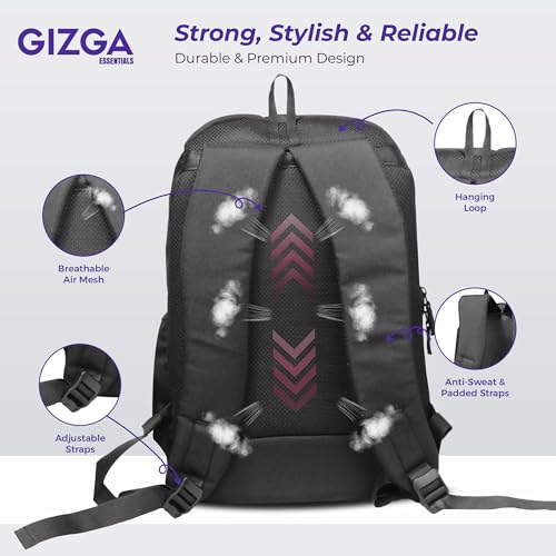 Image of Gizga Essentials 15L Laptop Backpack Fits Upto 16 inch Laptops for Men & Women| Padded Shoulder Straps, Multi-Compartments, Mesh Back, Bottle Holder, Premium Inner Lining| Travel Bag College Office