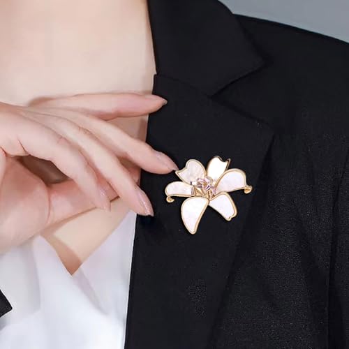 Image of Rhinestone Flower Brooch 18K Gold Plated Flower Floral Brooch Elegant Pearl Lapel Pin Costume Jewelry Thanksgiving Day Birthday Wedding Gifts for Mom Wife