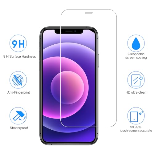 SIBEITU 3 Pack Screen Protector for iPhone 12 Pro with 3 Pack Camera Lens Tempered Glass Protector, 6.1 Inch HD Clear 9H Glass Film Hardness, Scratch Resistent, No Air Bubbles