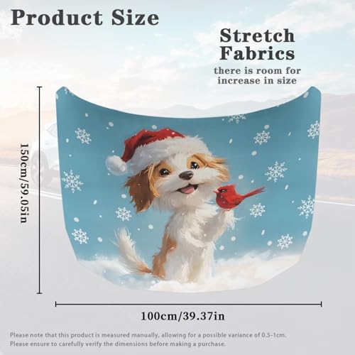 Image of Christmas Dog Print Car Hood Cover Stretch Polyester Fabric Cover for Car Hood Waterproof Car Hood Protector Easy Installation for Christmas Decoration Gifits