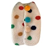 ISUPY ふわふわ ペット 犬服 ジャケット ベスト 防寒コート 中型犬 小型犬 秋冬 ドッグウェア パーカー 背中開き 洋服 おしゃれ 防風 暖かい ペット 服 お散歩 (S,ホワイト・ポンポン付き)