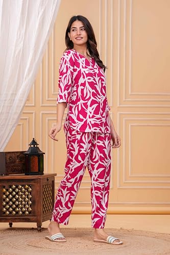 Image of Women's Printed Night Suit Set Pajama with Top Lightweight Soft & Comfy Sleepwear for Girls & Women