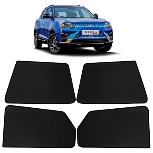 Image of OTO2EYE Car Sun Shade Compatible for Mahindra 400 XUV Model-2023-2025, Z-Black Fix Type Side Window Curtains, Only Half Cut in Front Window, 4 Pieces Set