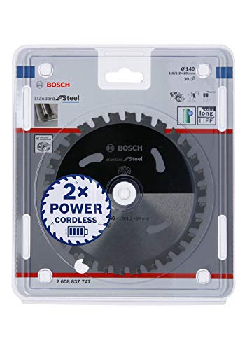 Bosch Accessories Lama Per Sega Circolare Standard For Steel (Acciaio, 140 X 20 X 1.6 Mm, 30 Denti, Accessorio Per Sega Circolare A Batteria)