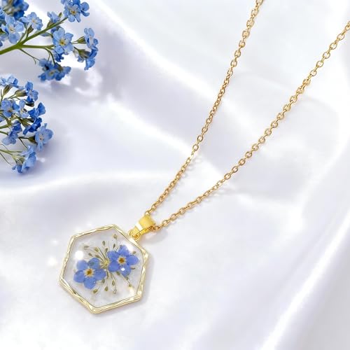 Image of Miscarriage Gifts for Mothers, Forget Me Not Pressed Flowers Necklace, Baby Loss Grief Sympathy Gift for Women, Child Loss Memorial Gifts Jewelry