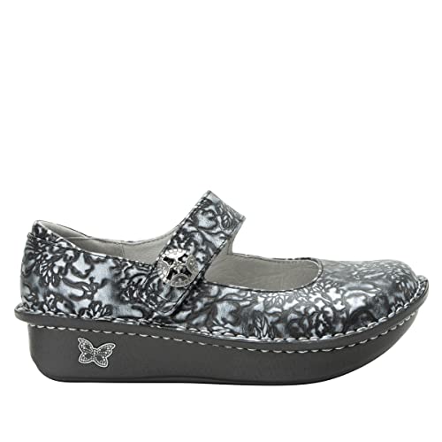 Image of Alegria Women's Paloma Mary Jane Nurse Shoe Clogs Comfort Leather Chrome Bloom 9 Wide Width US