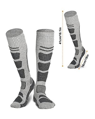 Ski Socks Mens And Women [2 Pack], Warm Merino Wool Ski Socks For Adult Skiing, Snowboarding And Outdoor Activity, Non-Slip, Knee-High Wool Ski Socks, Grey #TOP1