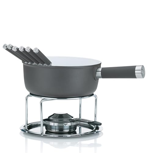 kela Käsefondue Set 10tlg, Aluguss Fondue für 6 Personen LANCY, keramisch beschichtet, Käse Fondueset mit Brennpastenhalter, Gabeln, Gabelhalter