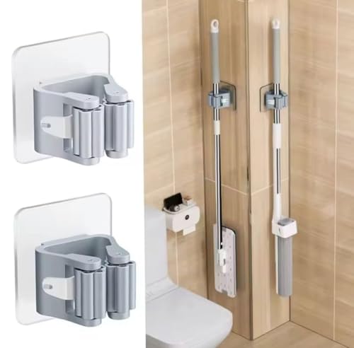 Image of Pack of 5 Mop Broom Holder, Self Adhesive Mop Organizer Wall Mount Broom Clips Holder for Kitchen Bathroom Closet Garden Garage (Broom Holder Sticker-5)
