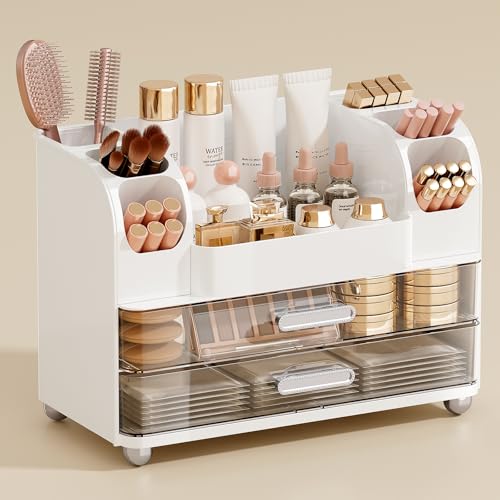 UFORU Makeup Organizer for Vanity with 2 Large Drawers,...