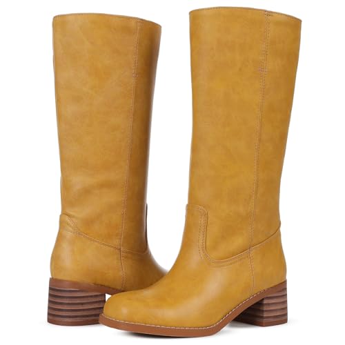 Women's Knee High Boots Wide Calf Chunky Block Heel Long Boot for Women Casual Square Toe Boots Low Heel Womens Boot Dressy Trendy2