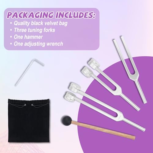 Goktvai 4pcs Tuning Fork for Healing Set,128Hz 256Hz 512Hz Resonance Tuning Forks with Wooden Mallet & Storage Pouch Sound Instruments for Yoga Meditation Chakra Balanci Accessories - Image 4