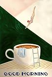 Guten Morgen Poster Kaffeedruck – Retro - Trendy Café-Kunst – Modernes Küchenbild – Kaffeeliebhaber - Wanddekoration für Küche, Restaurant, 40x50 cm