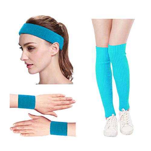 KIMBERLY S KNIT Women 80s Neon Pink Running Headband Wristbands Leg Warmers Set