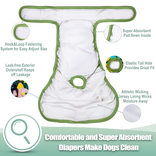 Image of wegreeco Female Dog Diapers, Washable Reusable Pet Puppy Doggie Diapers for Small Medium Large Female Dogs in Heat Period, Doggy Period Panties, 5 Pack, Small, Leaf