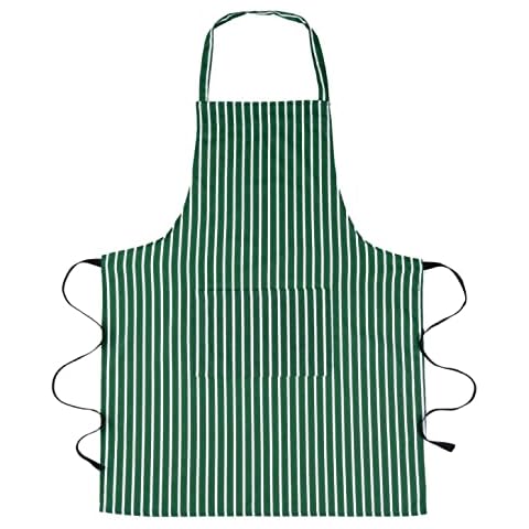 Maria Luxury Bedding & Linen Green Unisex Adjustable Apron Bib with Pockets Cotton Striped Cooking Baking Apron for Kitchen Restaurant Cooking Baking Chef Cotton Apron Adjustable Bib (Green) Cover