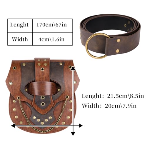 Image of HiiFeuer Steampunk Studded Waist Pack Bag with Belt, Vintage Punk Belt Pouch Portable Fanny Purses for Ren Faire Cosplay (Brown A)