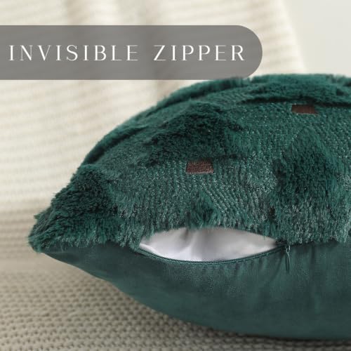 Image of Allorry Christmas Pillow Covers 22x22 inch Set of 2 Christmas Decorations Soft Plush Faux Fur Wool Green Christmas Tree Throw Pillow Cases Winter Holiday Decor for Sofa Living Room PT002A22