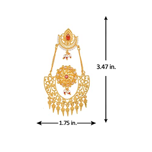Image of Voylla Abharan Red Stones and Pearls Opulent Drop Earrings