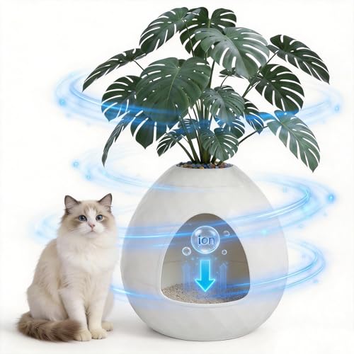 GULAIMOAO Plant Litter Box Egg-Shaped, Small Hidden Cat Litter Box Enclosure with Two Interchangeable Top,for Living Room Corner-Easy Assembly