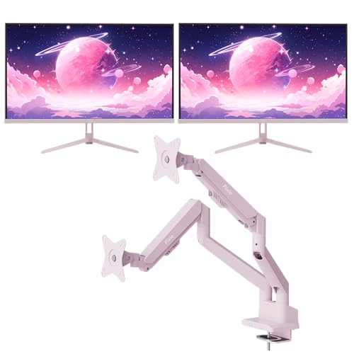 Image of Pixio Two PX275 Wave Pink 27 inch 100Hz Refresh Rate QHD 1440p Resolution IPS Panel 1ms MPRT Response Time Gaming Monitor and PS1D Wave Pink Dual Monitor Arm - Fits up to 32 inches and 19.8lbs