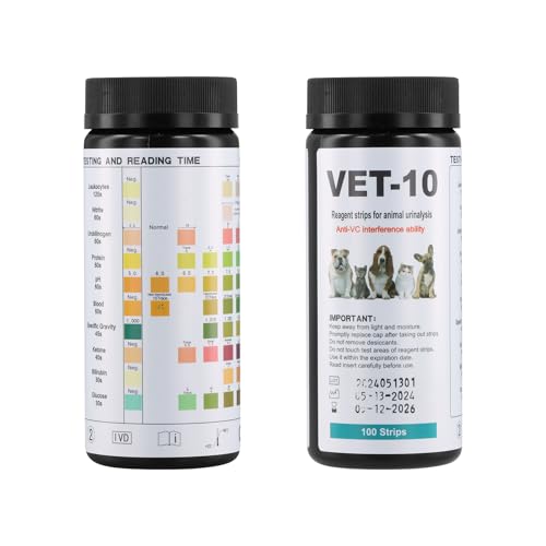 Anseom 100 Stück Urin Teststreifen, Haustier Ketose Teststreifen für 10 Indikatoren, Schnelltest Urinanalysestreifen, Reagenzstreifen Haushalt für Katzen und Hunde