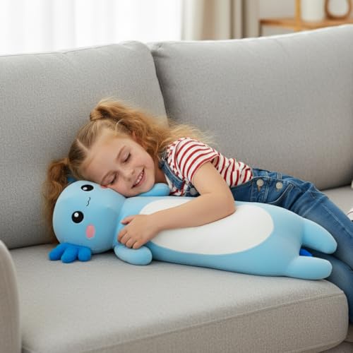 Kekeso Langes Axolotl Salamander-Plüschkissen, weiches Axolotl-Plüschtier für Jungen und Mädchen, Geschenke zu Weihnachten(Blau, 65cm)