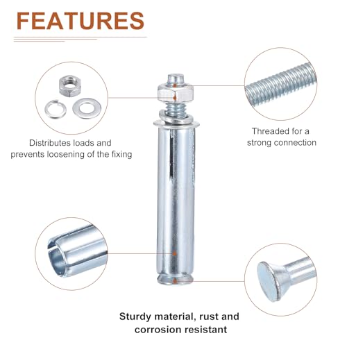 1434 x 2-1434 hex nut sleeve anchors - 100pack - good for concrete dry brick block walls - carbon steel - silver
