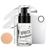 White Foundation, Base Blanca Maquillaje, Maquillaje Blanco Halloween para Maquillajes de Carnaval, Teatro, Festivales, Gótico, Vampiro y Payaso, Incluye Paleta de Base y Borla, 40 Ml