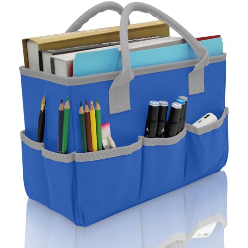 Cupohus Art Organizer Craft Storage Tote Bag with Multiple Pockets (Blue)