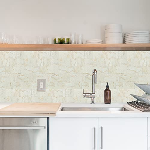 Yipscazo 5 Sheets Peel and Stick Backsplash Tile, Stick on Tile for Kitchen Backsplash, Bathroom Vanities, Fireplace Décor, Laundry Table(12" X 12",Creamy Stone)