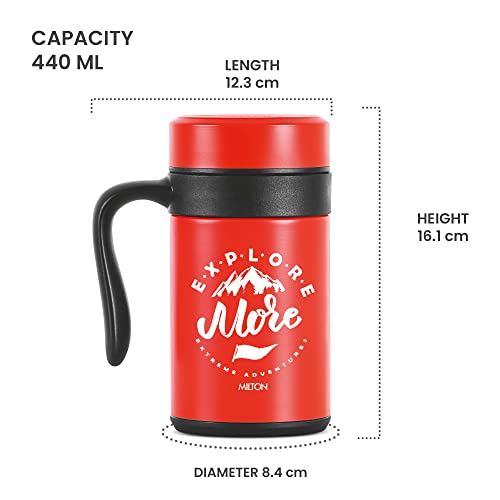 Image of MILTON Cosmic 500 Thermosteel Mug, 440 ml, Red | Stainless Steel Strainer | Hot & Cold | Vacuum Insulated | Rust Proof | Leak Proof | Tea | Coffee | Mug