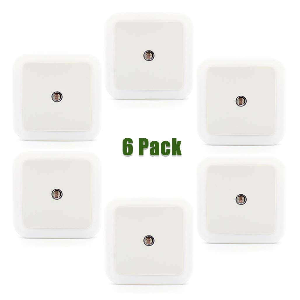 (6 Pack) SHUNLAM 0.5W LED Automatic Night Light, Plug-in Wall Lamp, Soft White Glow, Energy Efficient, Compact Design, Ideal for Children's Rooms, Bathrooms, Kitchens, Hallways, Stairways and More