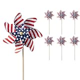 Glitzhome 61 cm H 6 Stück reflektierende Windräder aus Kunststoff, patriotische Dekorationen, amerikanische Flagge auf Stab, Windmühlen mit Pfählen