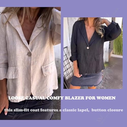 Southwestm Cotton and Linen Casual Lapel Single-Button Thin Coat, Womens Long Sleeve Loose Casual Blazer Jackets2