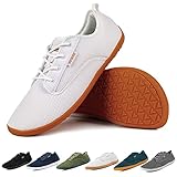 Geweo Barefoot Hombre Mujer Zapatillas Minimalistas Casual de Trail Running Transpirable y Antideslizante Zapatos de Cómodas Ligeras Correr Malla Descalzos Zapatillas con Cordones, Blanco 40 EU