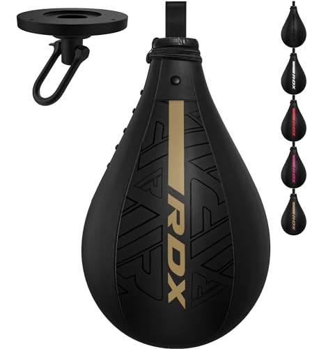 Image of RDX Speed Bag Boxing Ball, Maya Hide Leather Dodge Striking Target with Additional Bladder, MMA Muay Thai Punching Workout Kicking Martial Arts Training Home Gym Exercise Speedball