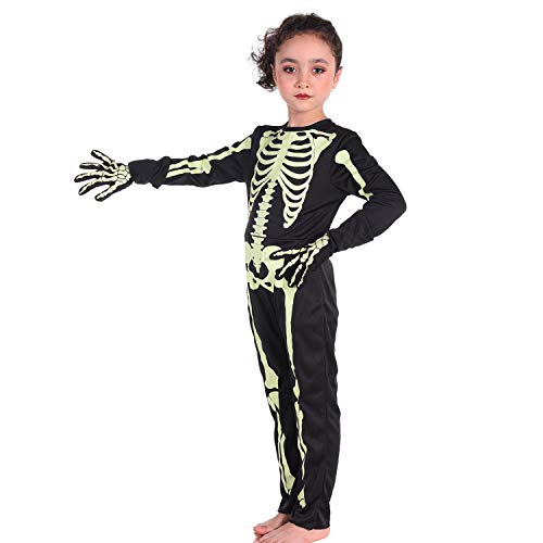 Besutolife KC160 Kids Skeleton Costumes Halloween Costume Glow In The Dark Child White Bones Stretch Body Suit thumb #8