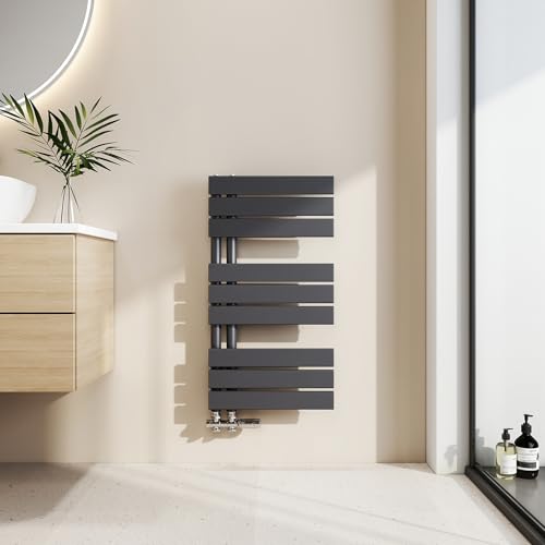 EMKE Toallero Baño Radiador Plano, toallero de Paneles, 762 x 400 mm, Antracita Color, secador de Toallas con conexión Lateral, 342W, radiador secador de Toallas de Agua Caliente