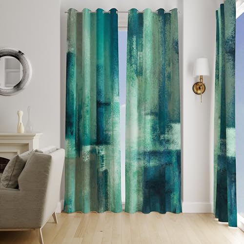 Image of Asuexpect Teal Curtains 2 Panels Abstract Rust Curtain Room Darkening Grommet Window Treatments Modern Decorative for Bedroom Living Room, 52x96 Inches