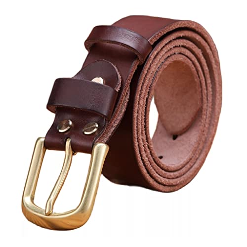 Ceinture pour homme en laiton massif pleine fleur avec boucle, cuir véritable, accessoires de vêtements (couleur : A, taille : 150 cm)