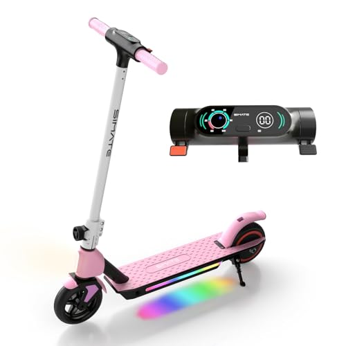 Image of SIMATE Electric Scooter for Kids 6-14, Colorful Lights & Double Brake System, Aluminum Alloy Frame, Foldable, LED Display, for Boys Girls