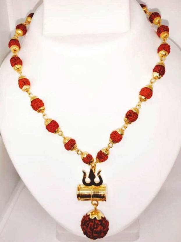 Diwali Dhanteras Panch Mukhi Rudraksha Shiva Trishul Damru Locket 5 Mukhi Rudraksha Kanthi Mala from Nepal