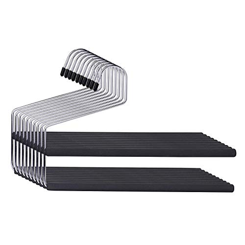 J.S. Hanger 2-Tier Open Ended Slack Pant Hangers with Non-slip Foam Coated, Black, 10-Pack
